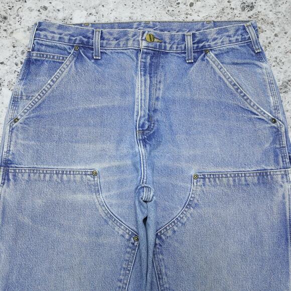 Vintage Carhartt B73 DST Faded Blue Jeans Denim Double Knee Carpenter Pant 32x29 - Picture 3 of 16